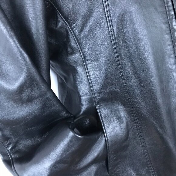 BOGATO, women's black leather jacket, fitted moto jacket, all-season small/med - Picture 6 of 13